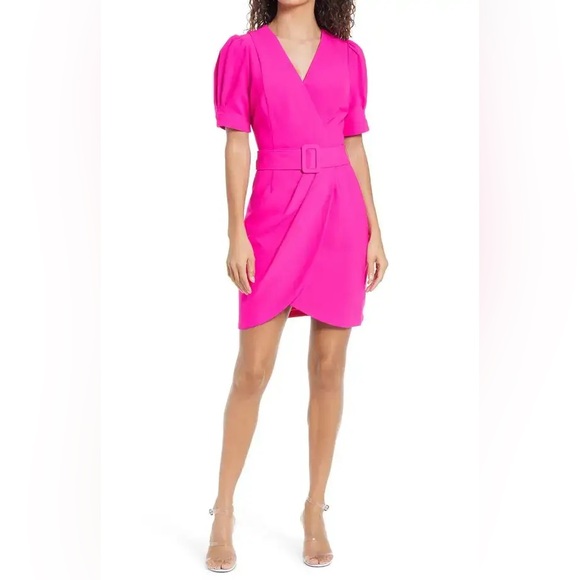 Aritzia Dresses & Skirts - ADELYNRAE Tony Minidress Fuchsia Mini Wrap Dress Women’s puff sleeve Size Small